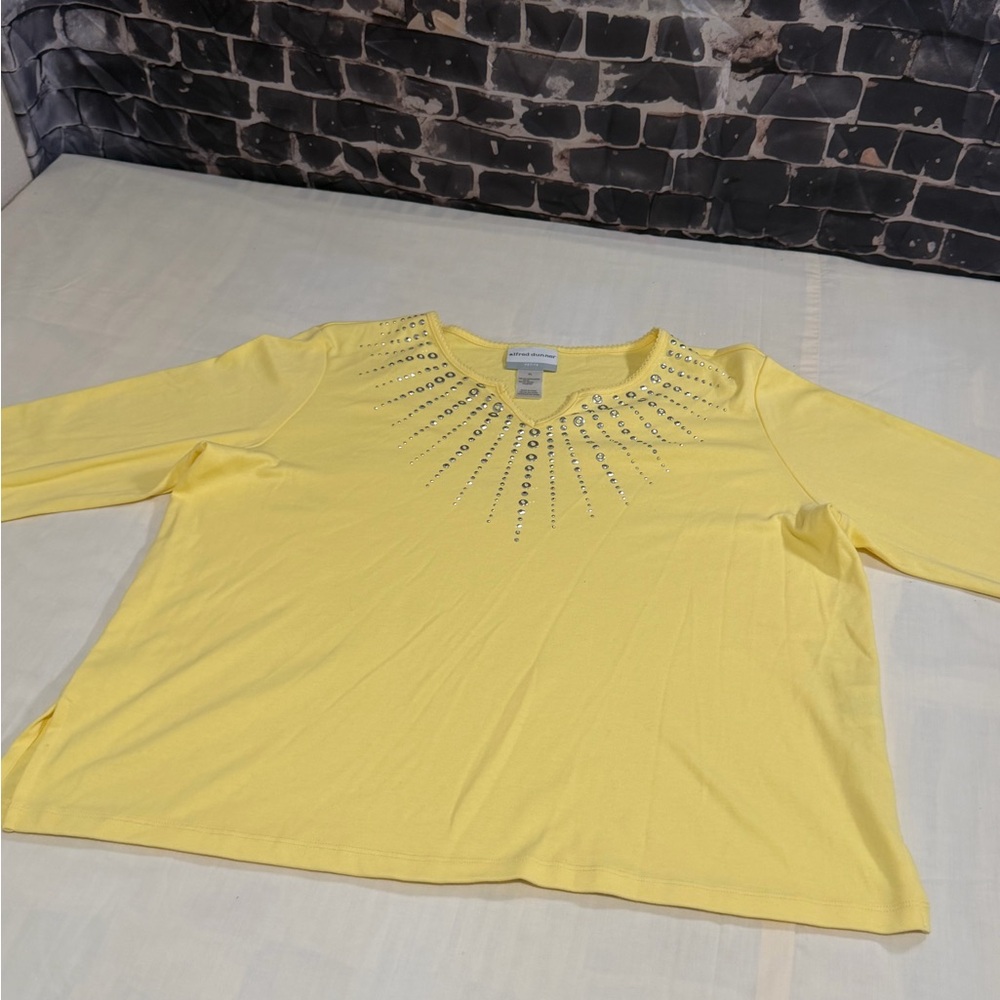 Alfred Dunner Yellow Long Sleeve Top with Stud Detailing
